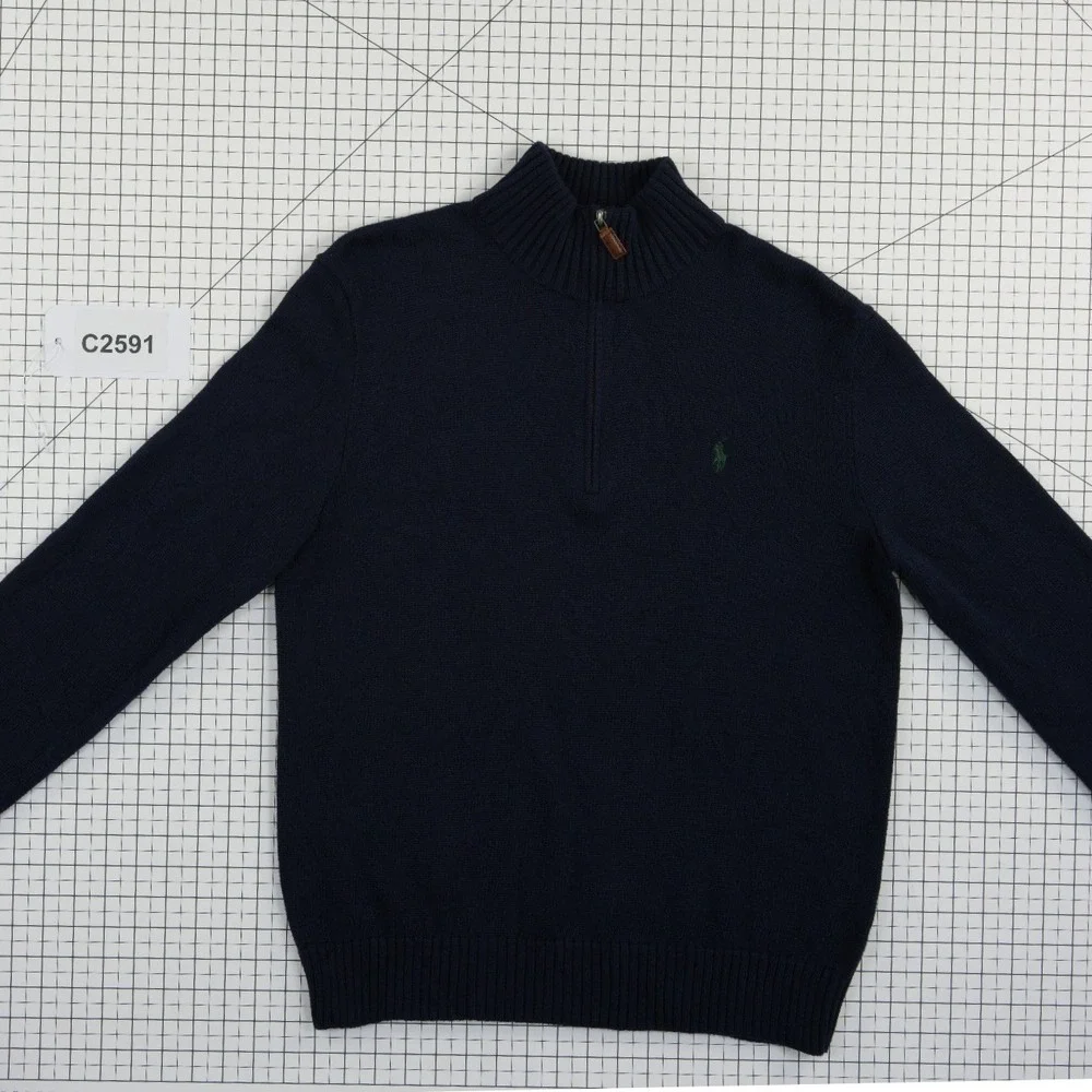 Polo Ralph Lauren Sweater Top Men's Size Large Navy Quarter Zip 100% Cotton Pony